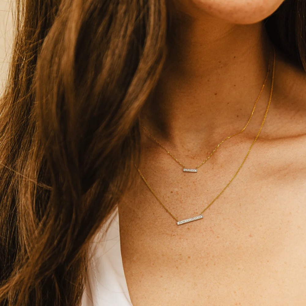 NWT Dana Rebecca Designs Diamond Sylvie Rose Bar Necklace in 14K Rose Gold